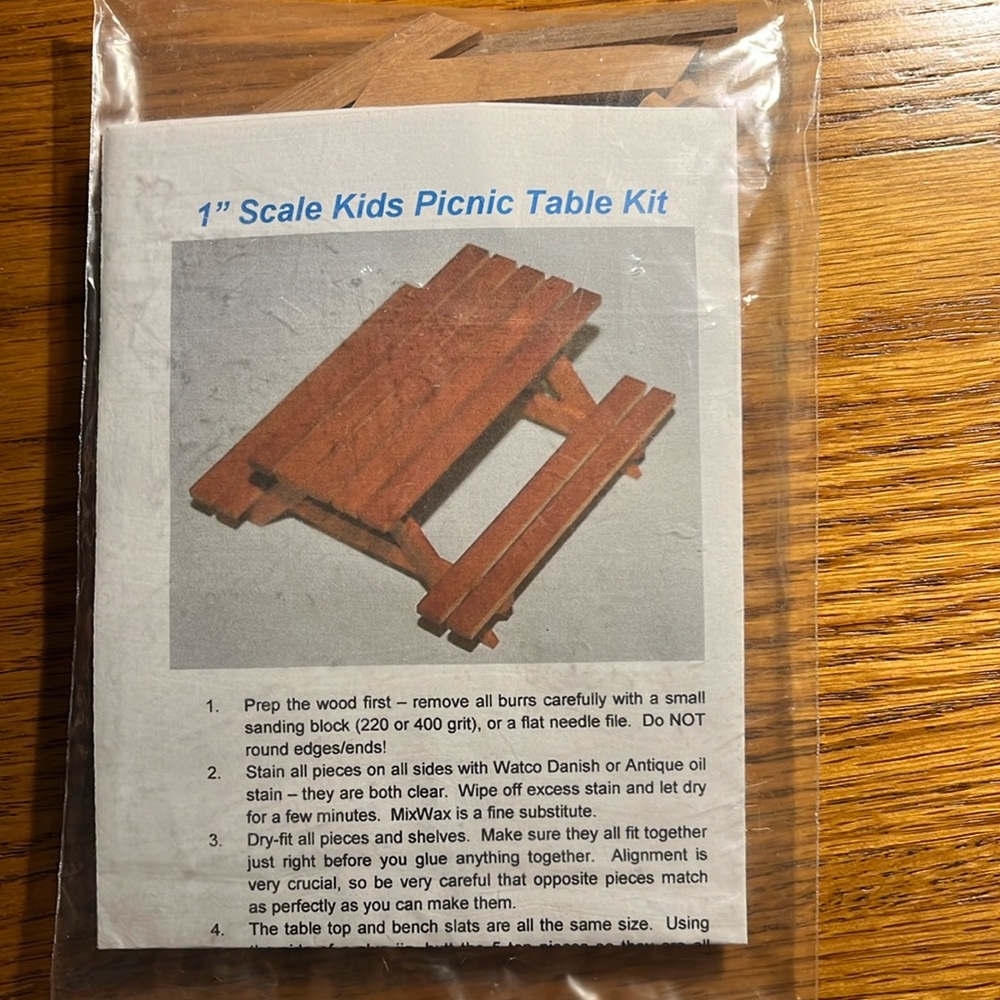 1” Scale miniature kids picnic table kit